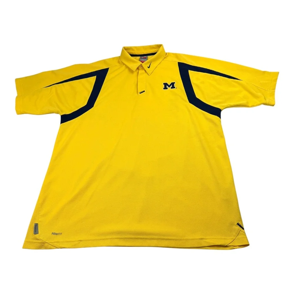 Nike Team Michigan Wolverines Football Polo Shirt Men XL Yellow Vintage Nike FIT